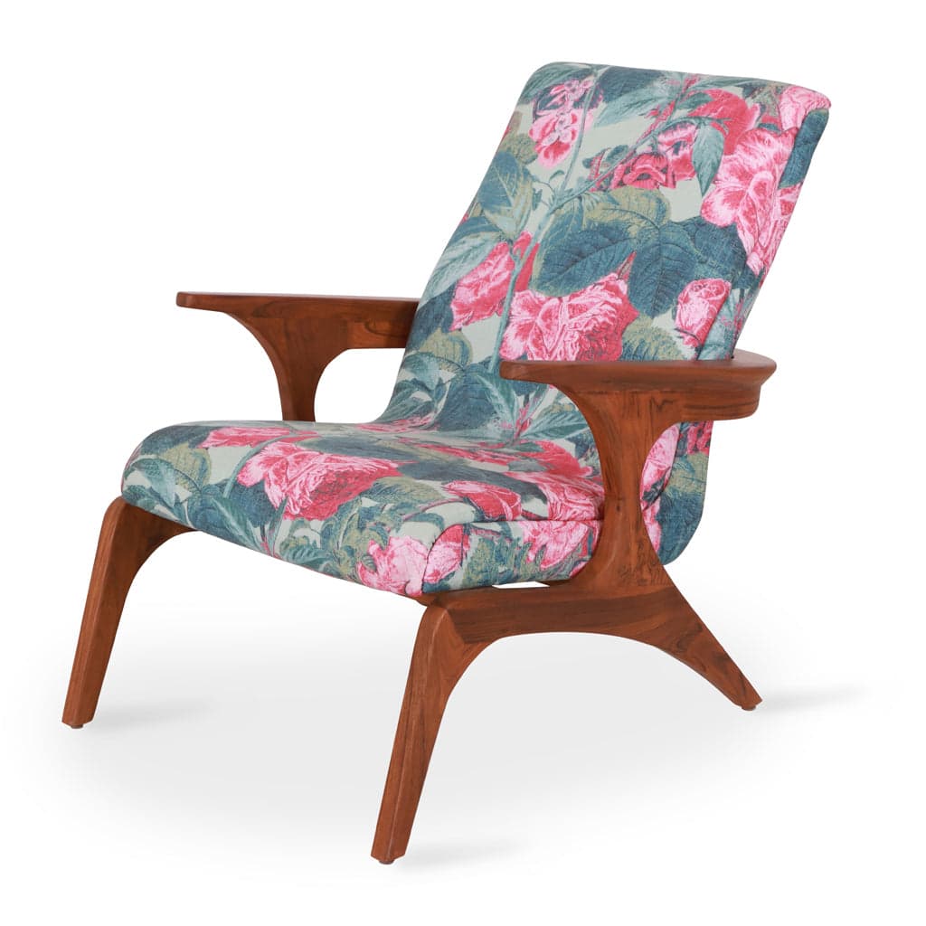 Piko - Teak lounge chair, Multicolor Printed Fabric by Alankaram