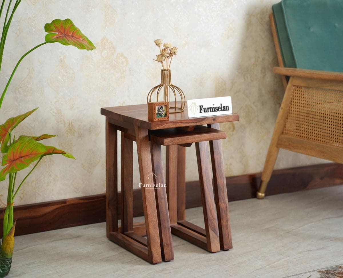 Eric End Table Set - (Rustic Teak Finish) by Furniselan