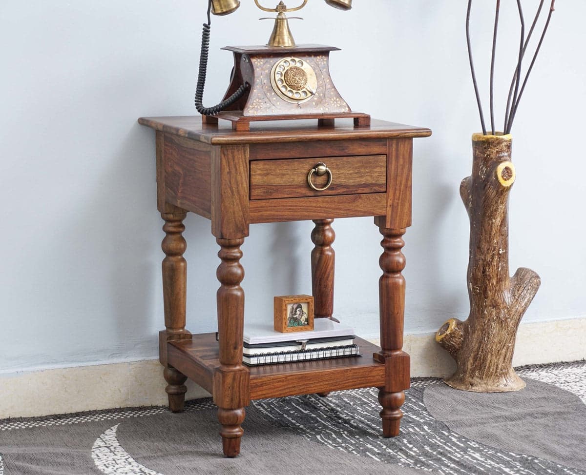 Belgium Solid Wood Side Table - (Teak Finish) by Furniselan