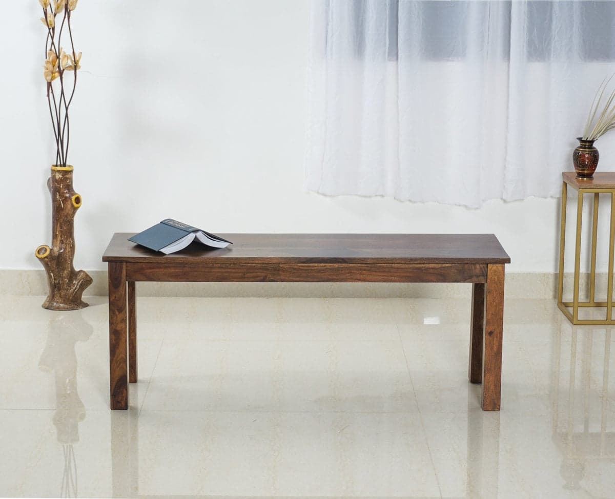 Jaipur Sheesham Wood 2 Seater Dining Bench for Living Room - (Teak Finish) by Furniselan