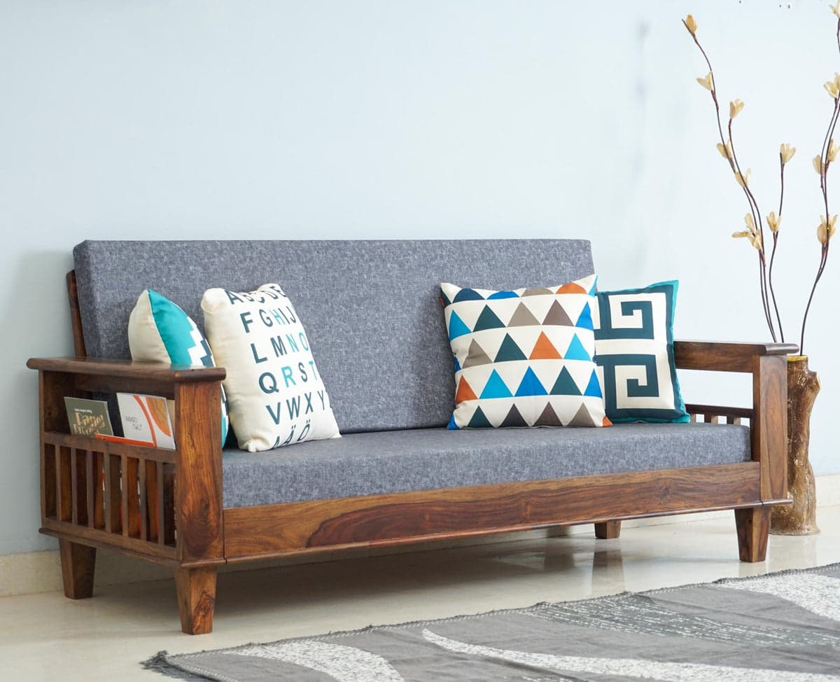 Cuttack Sheesham Wood 3 Seater Sofa - (Teak Finish) by Furniselan