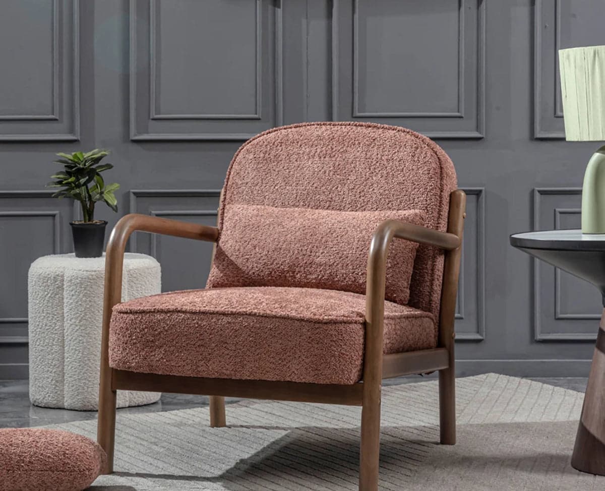 Baron Solid Rubber Wood Arm Chair - (Dusty Rose Brown) by Furniselan