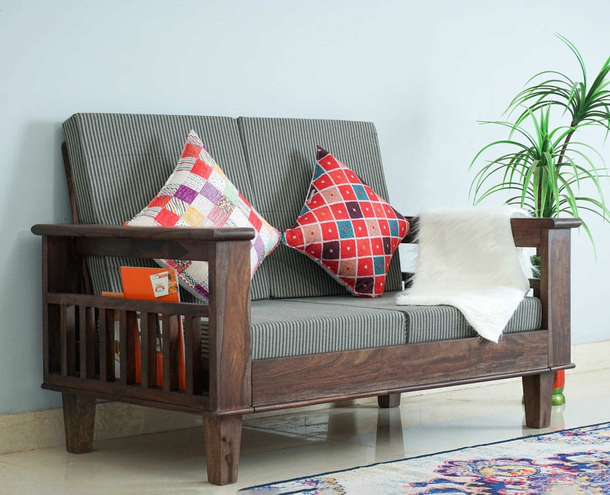 Cuttack Sheesham Wood 2 Seater Sofa - (Grey Finish) by Furniselan
