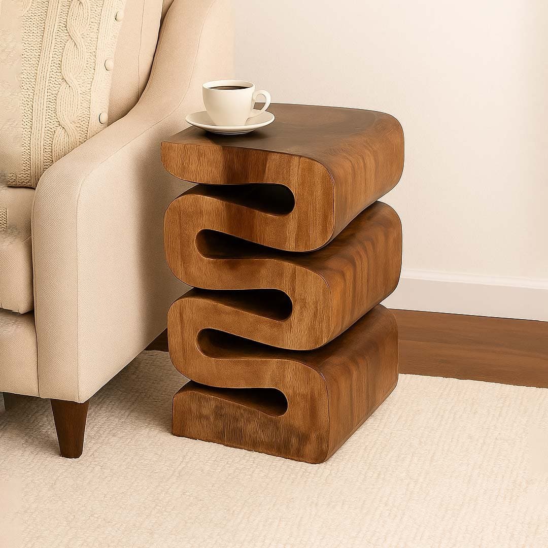 Slynka Wavy Sculptural Sheesham Wood Side Table|Modern Artistic Accent End Table- Wooden Slice by Wooden Slice
