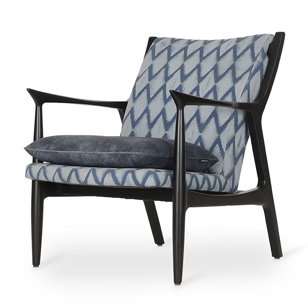 Craff - Ash/Oak/Beech Lounge Chair, Stained, Blue Printed Fabric by Alankaram