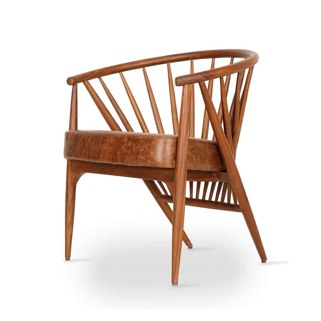 Hloma - Teak Dining Chair with Brown Leatherette by Alankaram