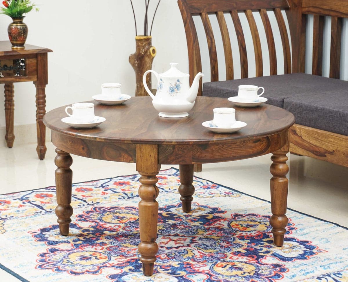 Belgium Sheesham Wood Round Coffee Table - (Teak Finish) by Furniselan