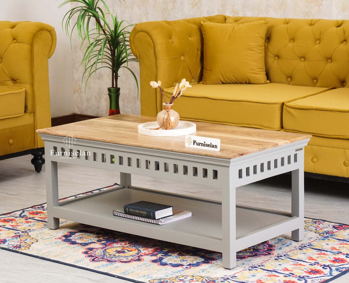 Alexandria Solid Wood Coffee Table - (Cool Grey) by Furniselan