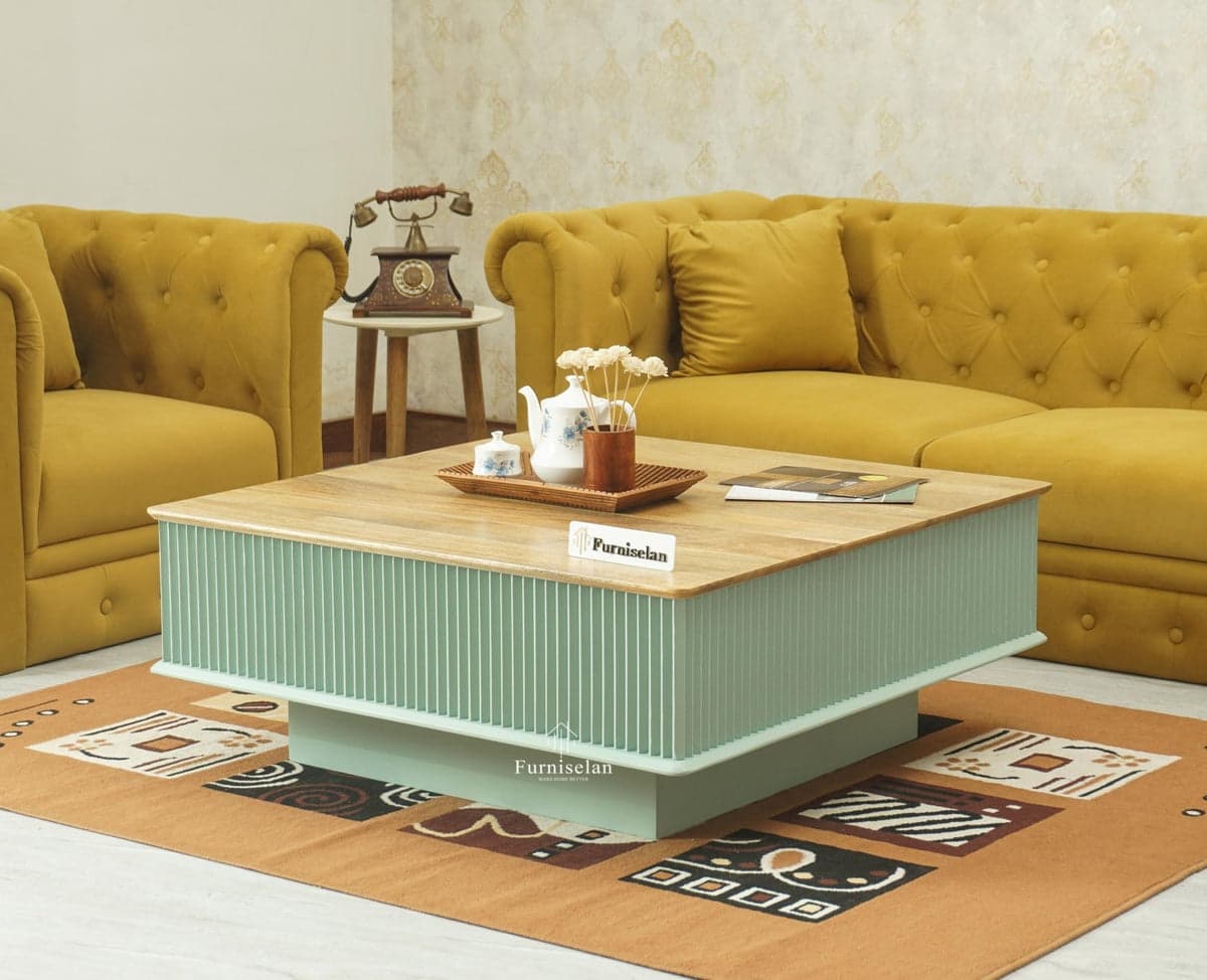 Bengaluru Solid Wood Square Coffee Table - (Silt Green) by Furniselan