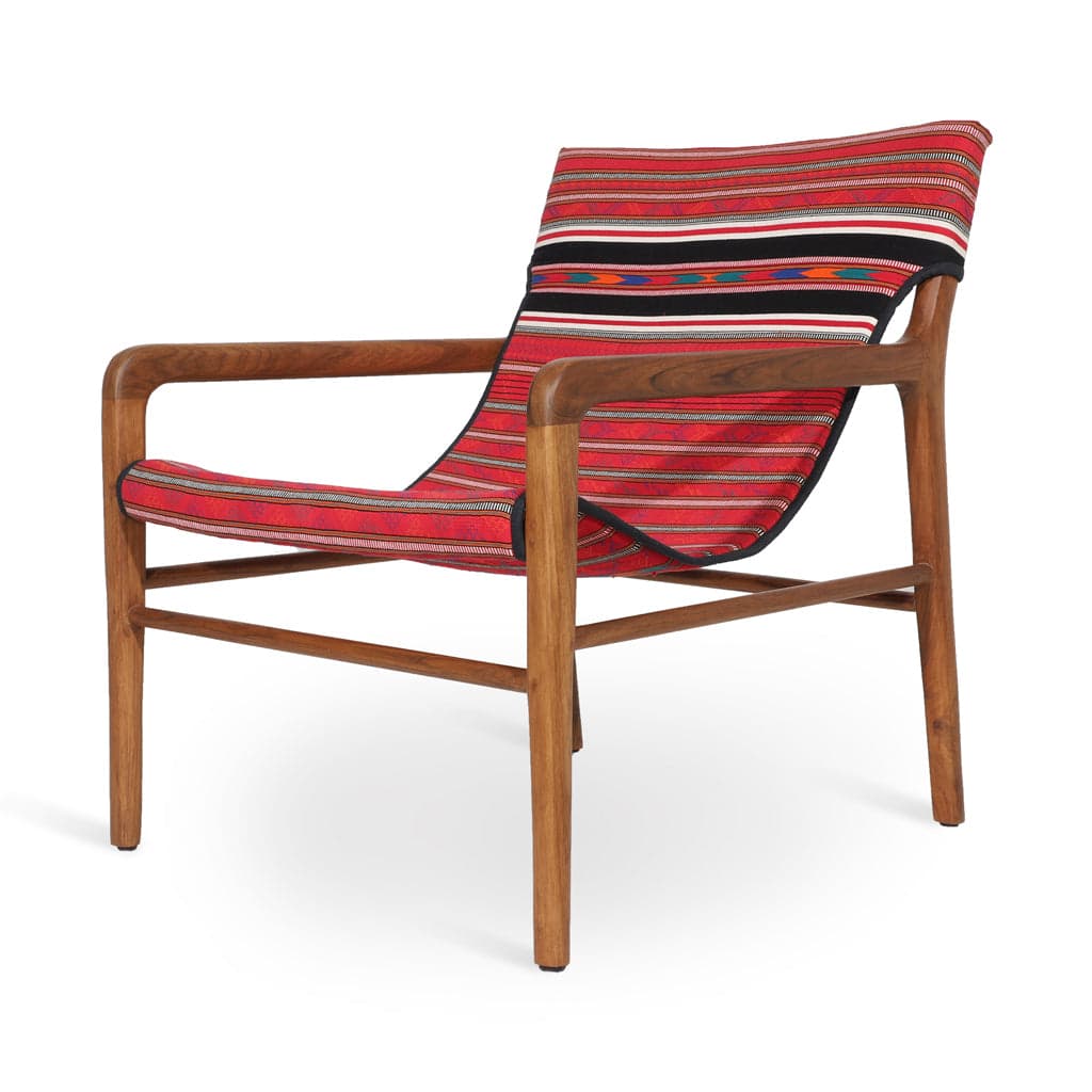 Ostry -Teak Lounge Chair, Red Printed Fabric by Alankaram