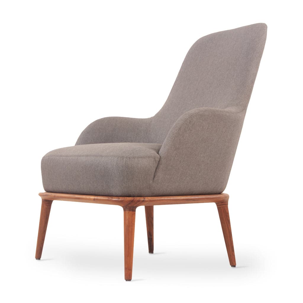 Iyi - Teak Lounge Chair, Grey Fabric by Alankaram