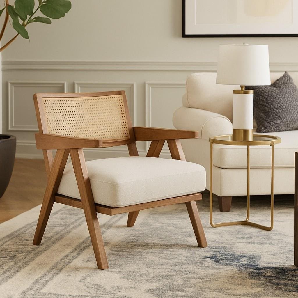 Sitnest Sheesham Wood Rattan Armchair – Handcrafted Mid-Century Style by Wooden Slice