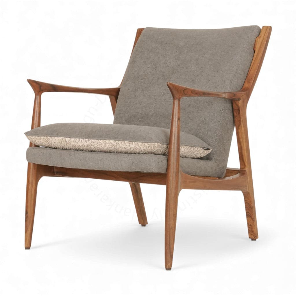Craff - Teak Lounge Chair, Grey Fabric by Alankaram