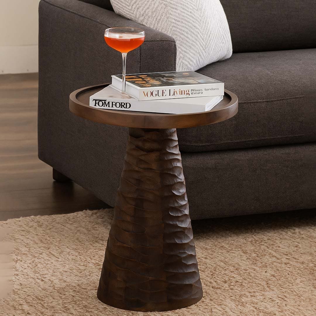 Ravioli Rustic Sheesham Wood Carved Side Table| Compact Accent Furniture- Wooden Slice by Wooden Slice