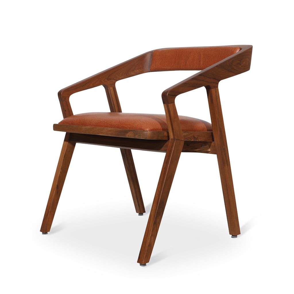 Casilla - Teak Dining Chair upholstered Back, Red Leatherette by Alankaram