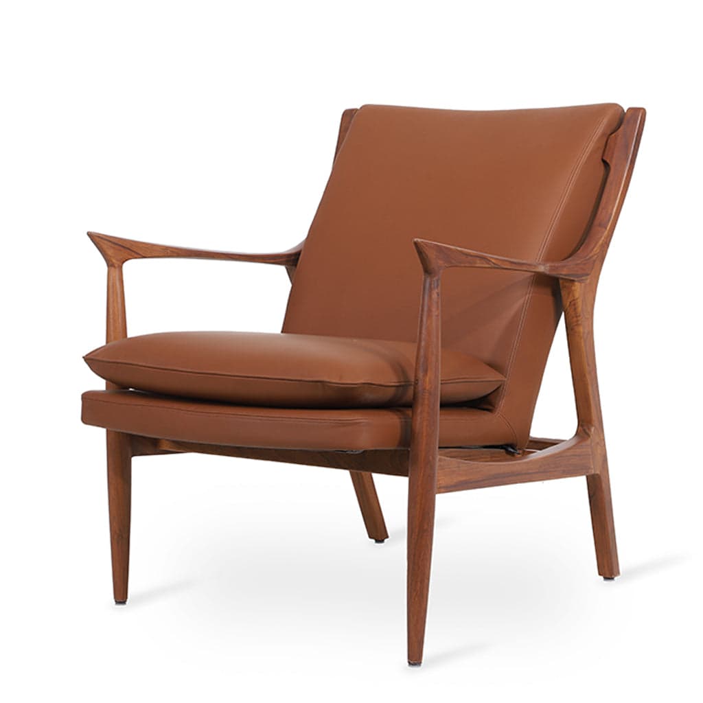 Craff - Teak Lounge Chair, Tan Leather by Alankaram