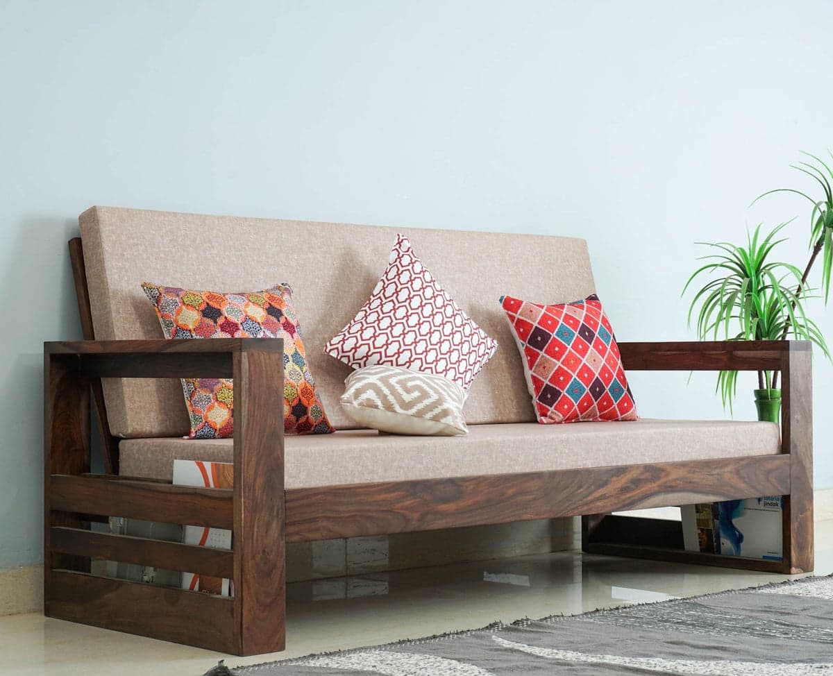 Moscow Sheesham Wood 3 Seater Sofa - (Grey Finish) by Furniselan