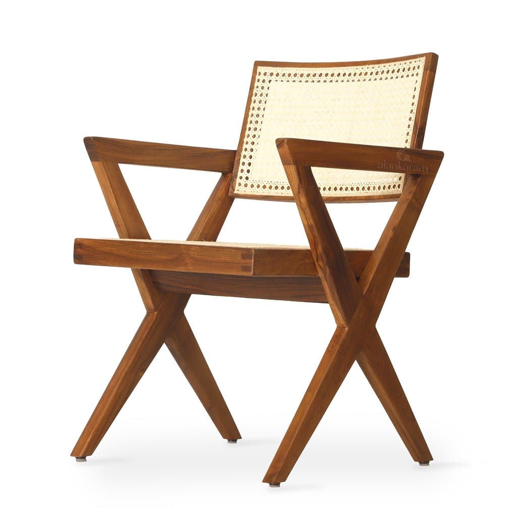Jeanneret - Teak Dining Chair With Cross Armrest by Alankaram