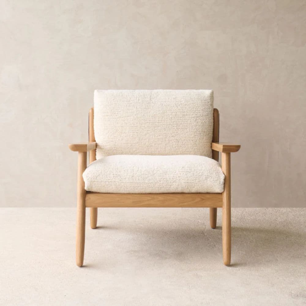 Luxury Oak Wood Armchair with Fabric Upholstery – Made for Modern Indian Homes by Furnhands