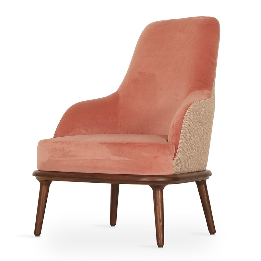 Iyi - Teak Lounge Chair, Stained, Orange Valvet Fabric by Alankaram