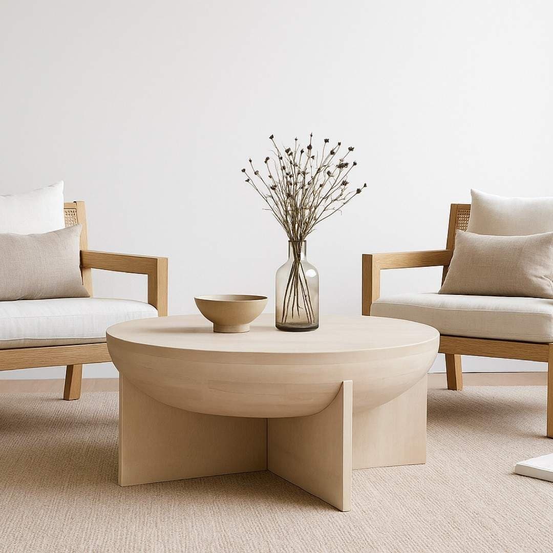 Elvora Handcarved Coffee Table – Mango Wood Round Centre Table by Wooden Slice