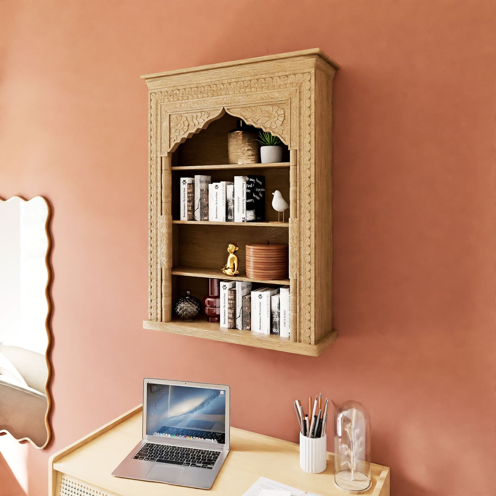 Carving Wall Hanging Bookshelf by CraftCurve