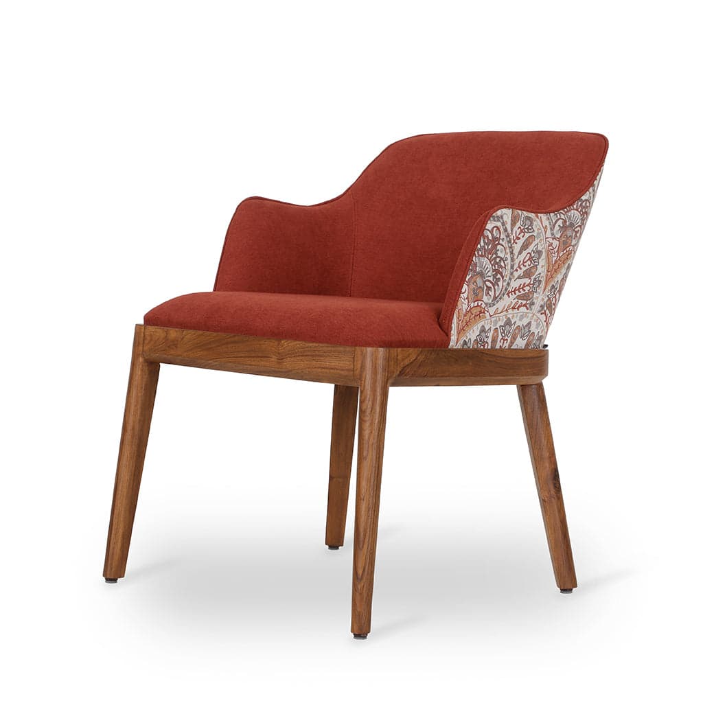 Ozlu - Teak Dining Chair, Red Printed Fabric by Alankaram