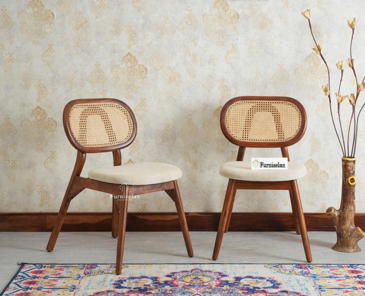 Antilia Wood Dining Chairs Set of Two With Cushion Seat - (Natural Finish) by Furniselan