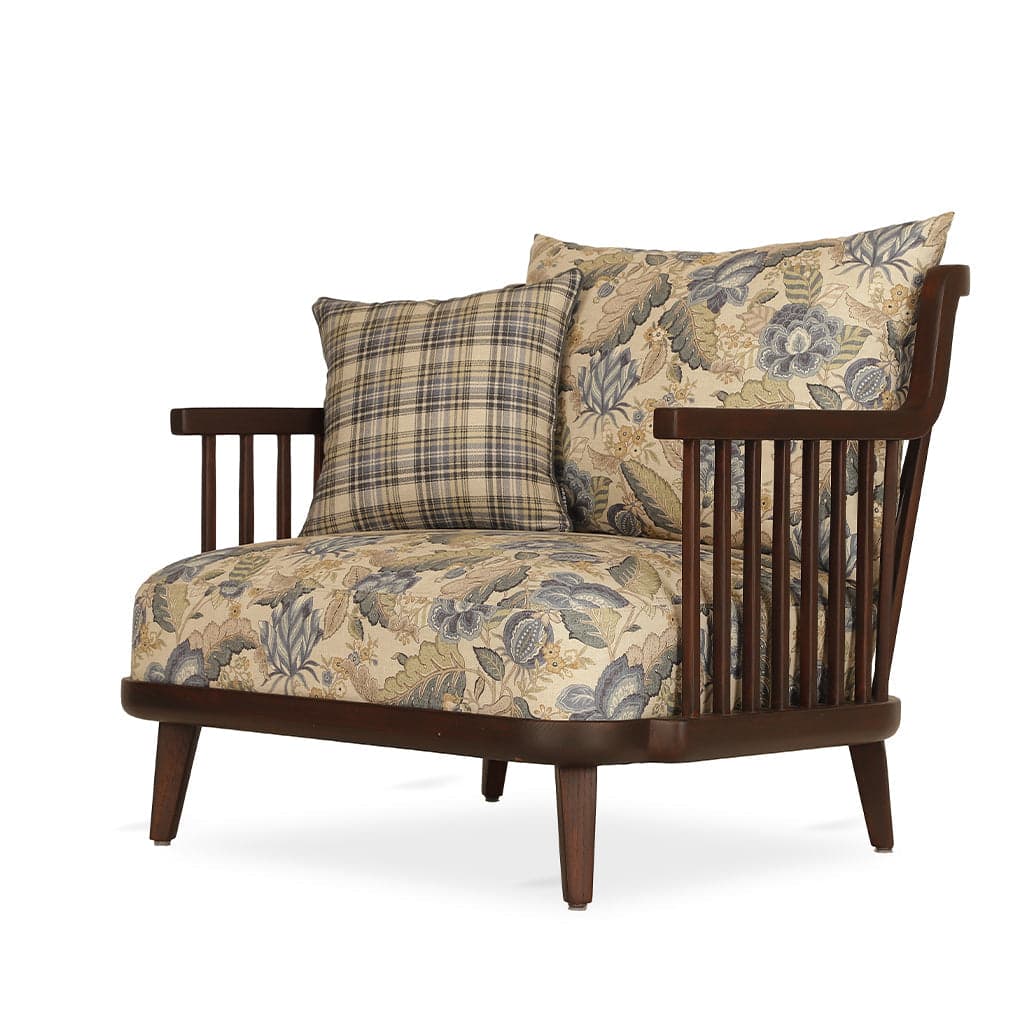 Lega -Ash/Oak/Beech Lounge Chair, Stained, Multicolor Printed Fabric by Alankaram