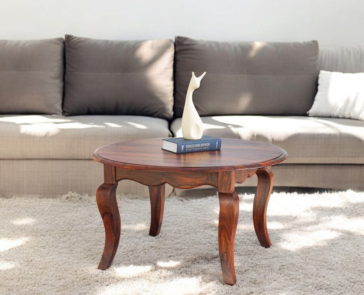 Denmark Sheesham Wood Round Coffee Table - (Maple Finish) by Furniselan