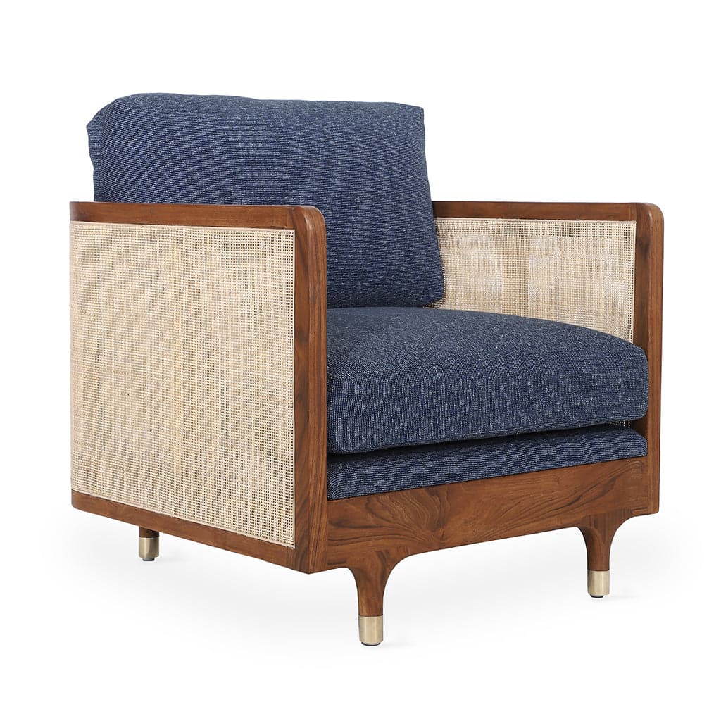 Luk - Teak Club/Sofa Chair, Blue Fabric 3 by Alankaram