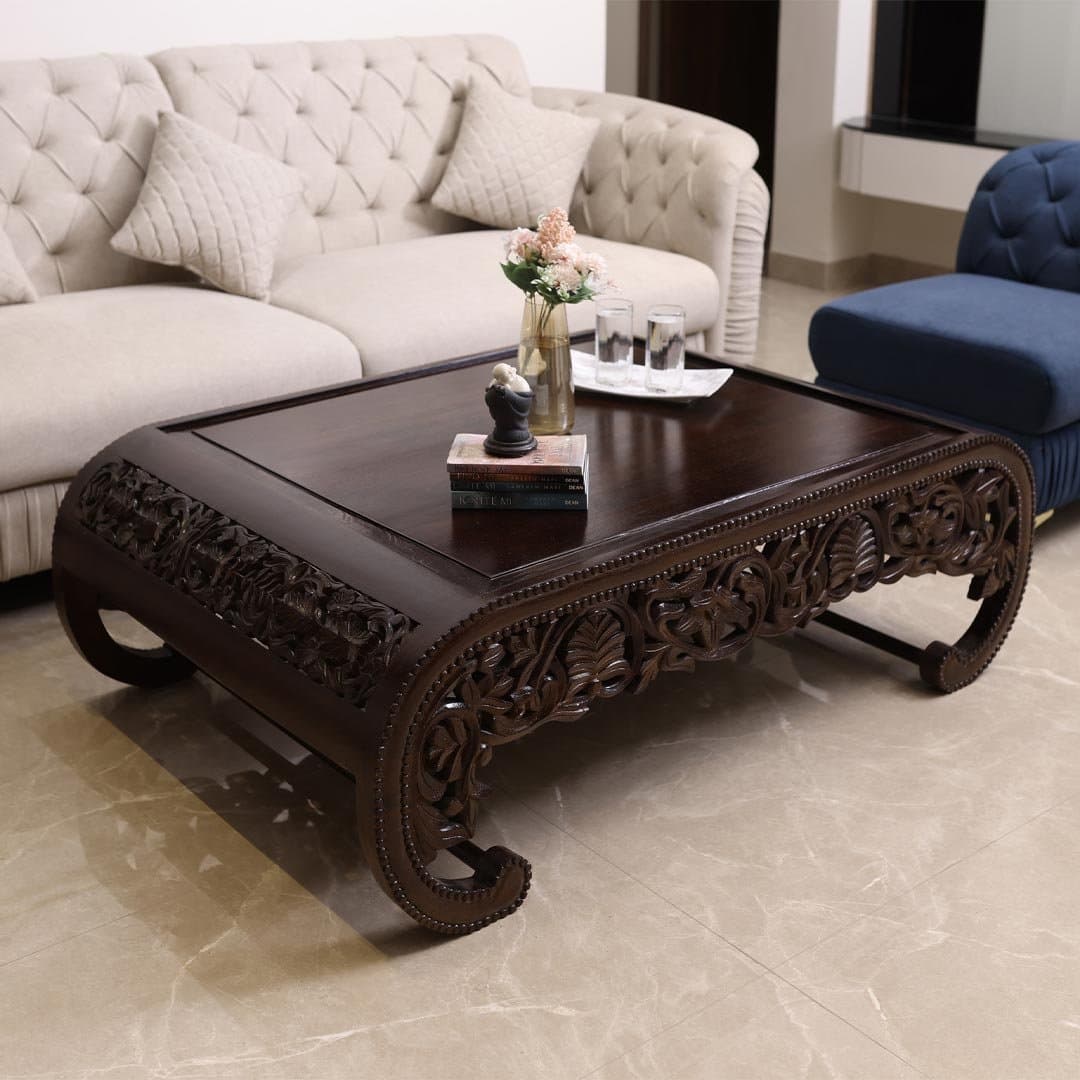Brunza-Handcrafted Sheesham Wood Carved Coffee Table | Traditional Low Center Table by Wooden Slice