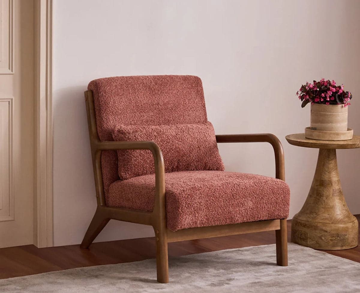 Blue Betty Arm Chair – Modern Upholstered Dining Chair for Home & Café - (Rose brown) by Furniselan