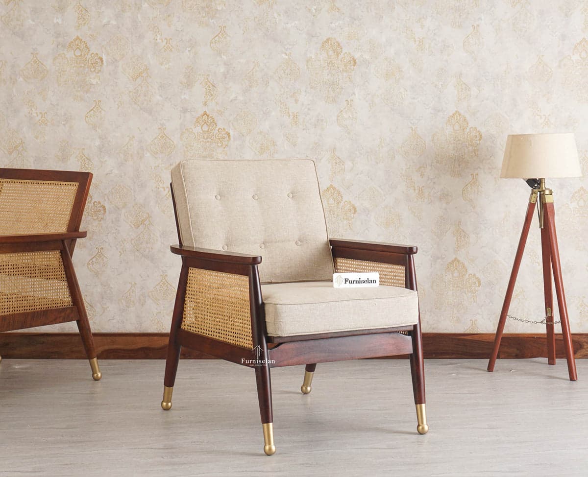 Boston Chester Wooden Rattan Arm Chair - (Grey Finish) by Furniselan