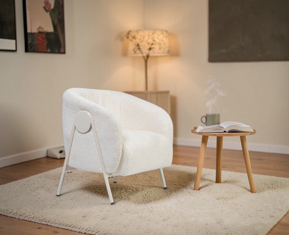 Sunbeam Lounge Chair – Modern Upholstered Lounge Chair for Home & Café - (White) by Furniselan