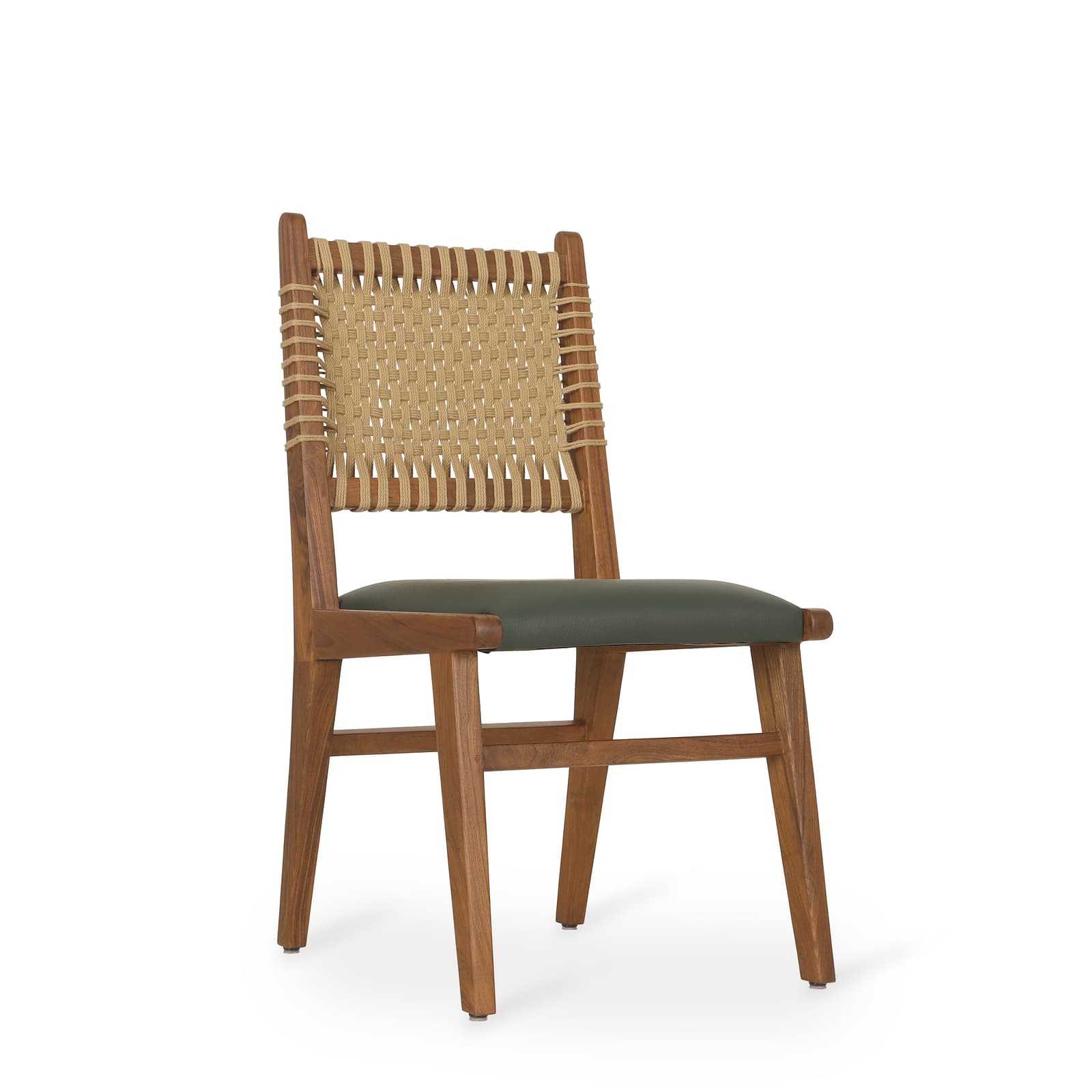 Asandi - Teak Dining Chair, Woven Back and Upholstered Seat by Alankaram