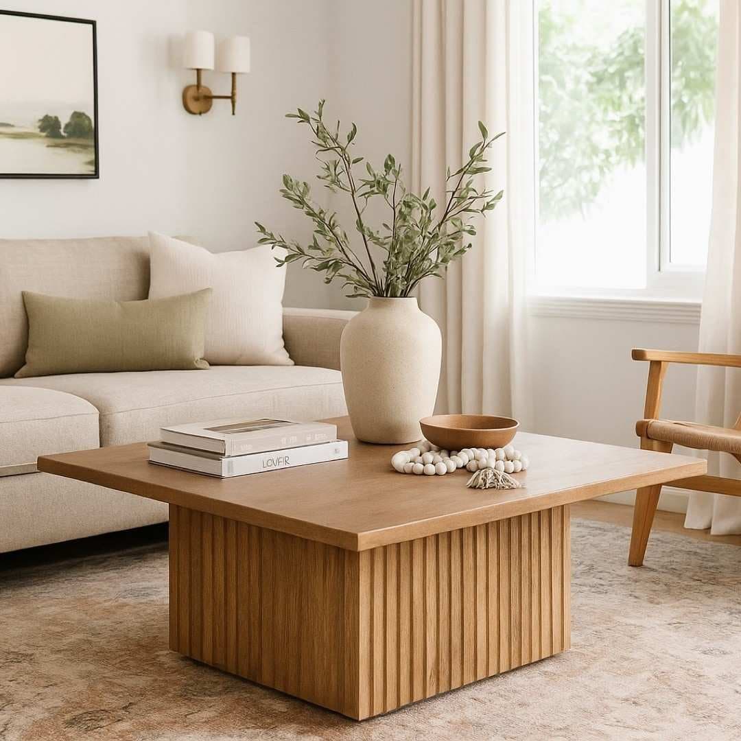 Zenvetra Handcarved Coffee Table | Solid Wood Centre Table for Modern Living Rooms by Wooden Slice