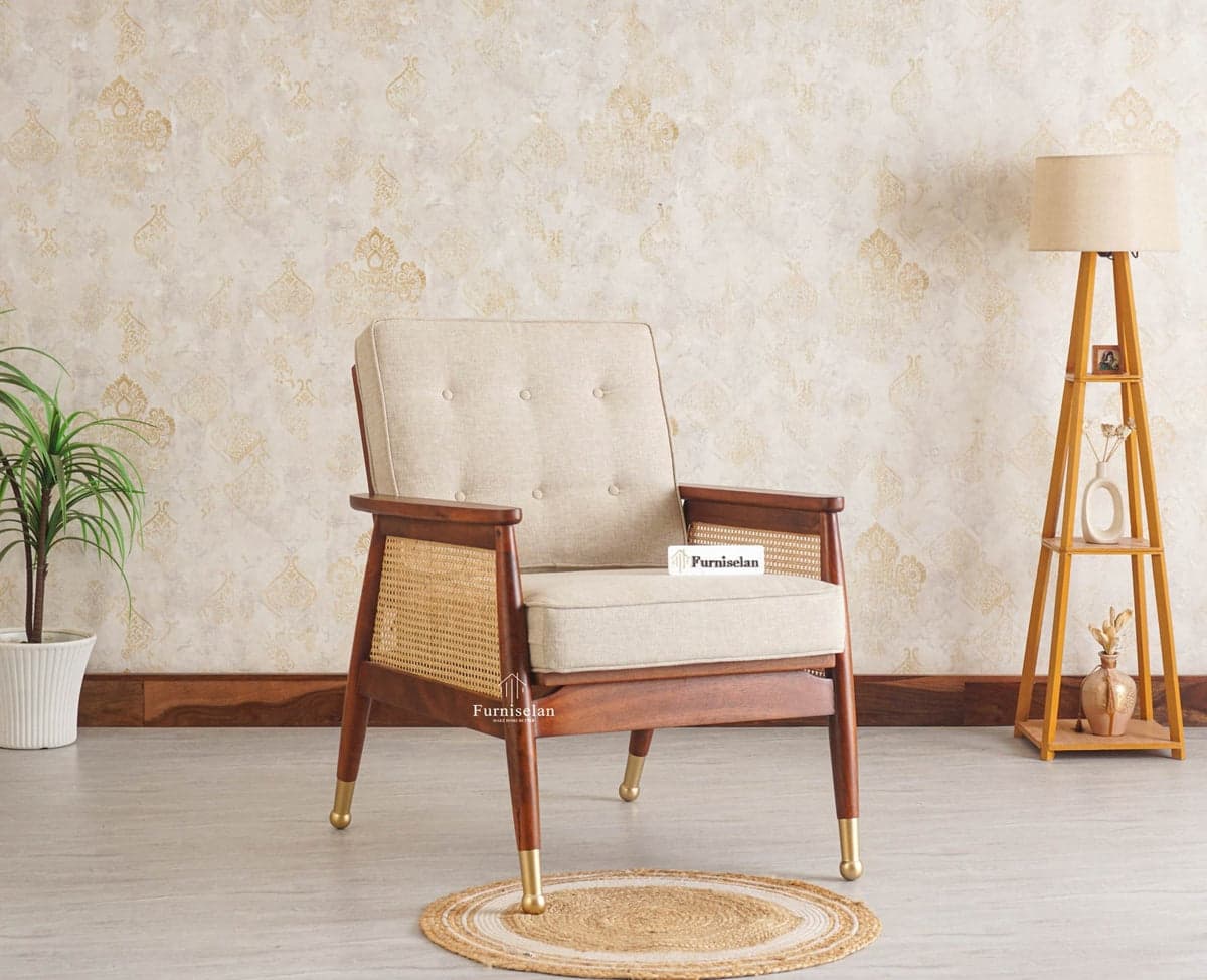 Boston Chester Wooden Rattan Arm Chair - (Brown Finish) by Furniselan