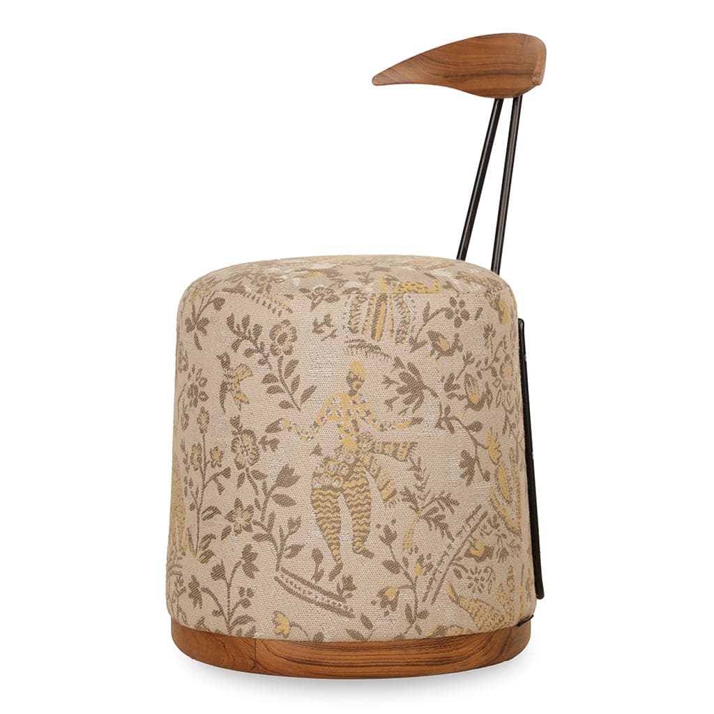 Credu -Teak Dining Chair, Beige Printed Fabric by Alankaram