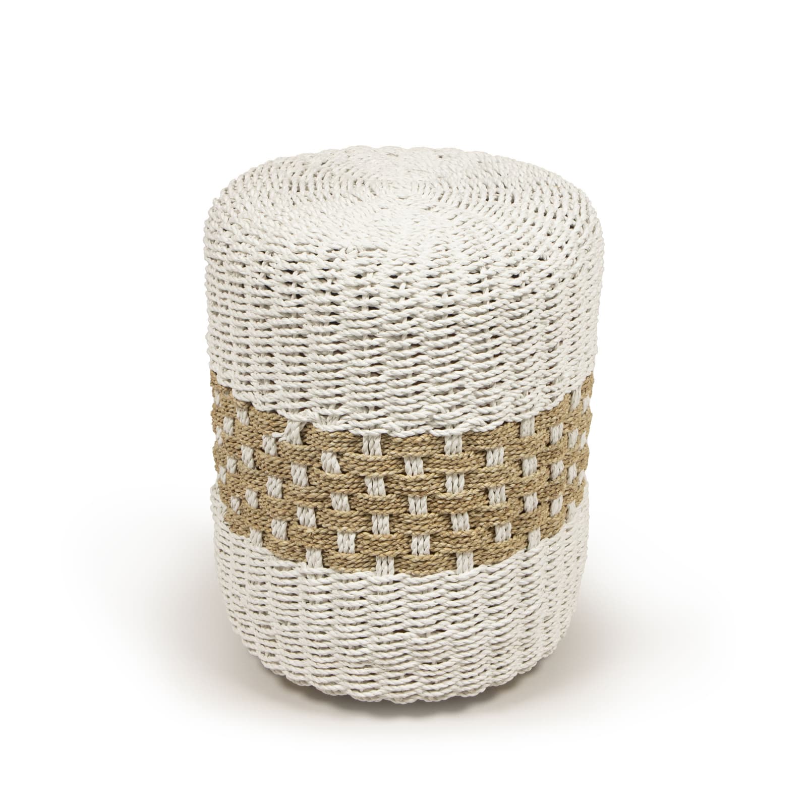 Langkawi Handwoven Ottoman-Natural & White by Gulmohar Lane