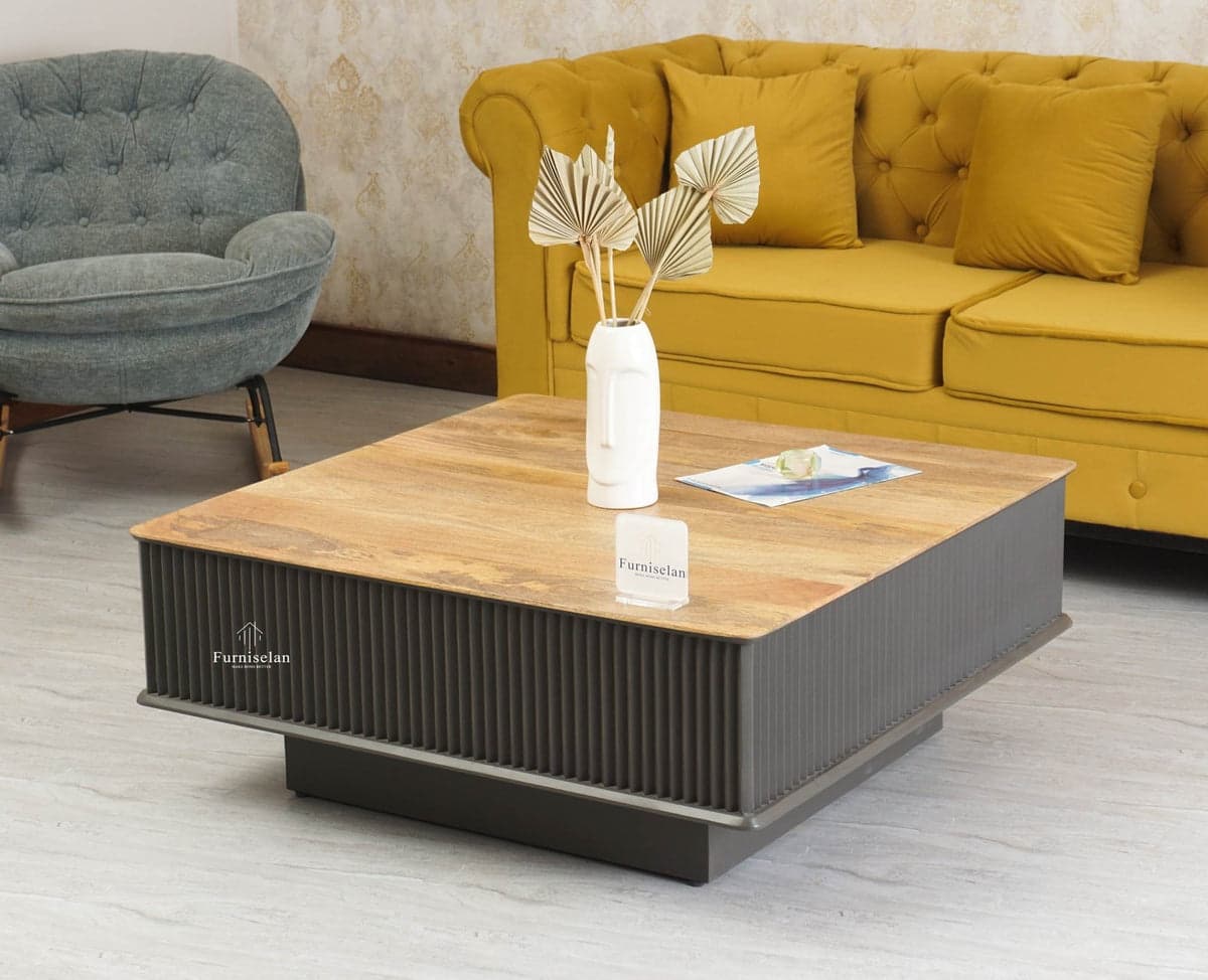 Bengaluru Solid Wood Square Coffee Table - (Slate Grey) by Furniselan
