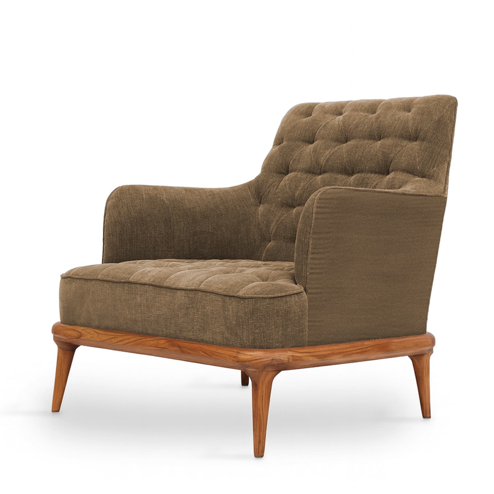 Koki - Teak Lounge Chair, Olive Green Fabric by Alankaram