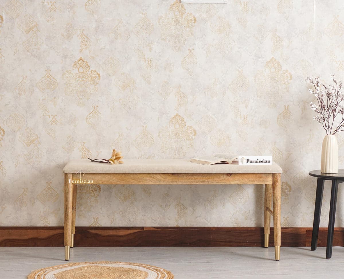 Boston Solid Wood Three Seater Bench - (Natural Finish) by Furniselan