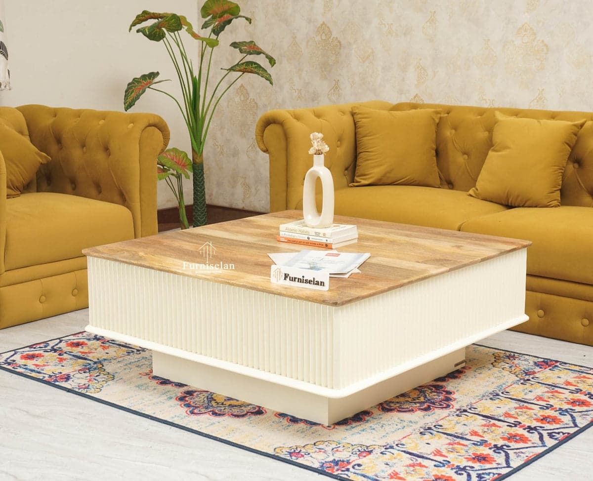 Bengaluru Solid Wood Square Coffee Table - (Frosty White) by Furniselan