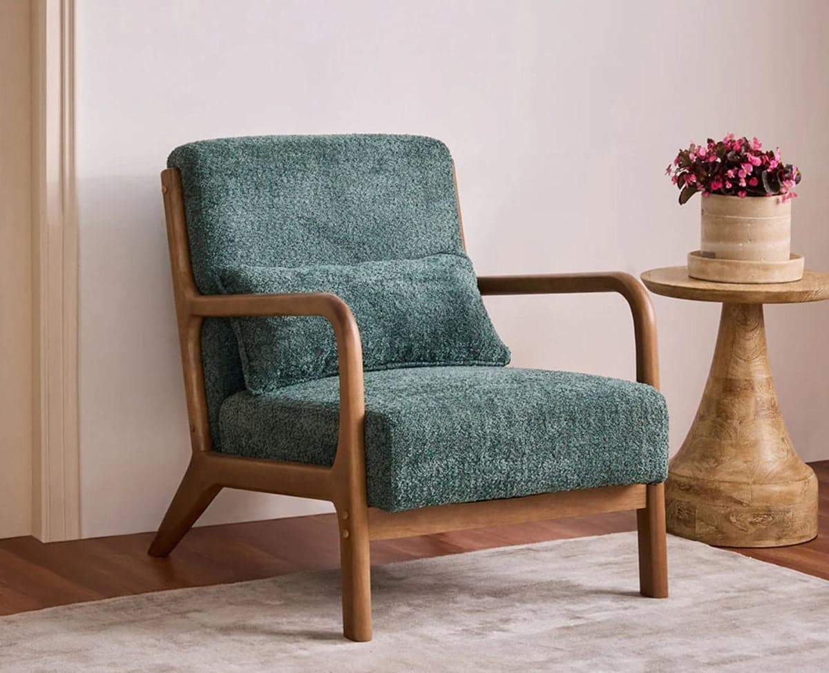 Blue Betty Arm Chair – Modern Upholstered Dining Chair for Home & Café - (Green) by Furniselan