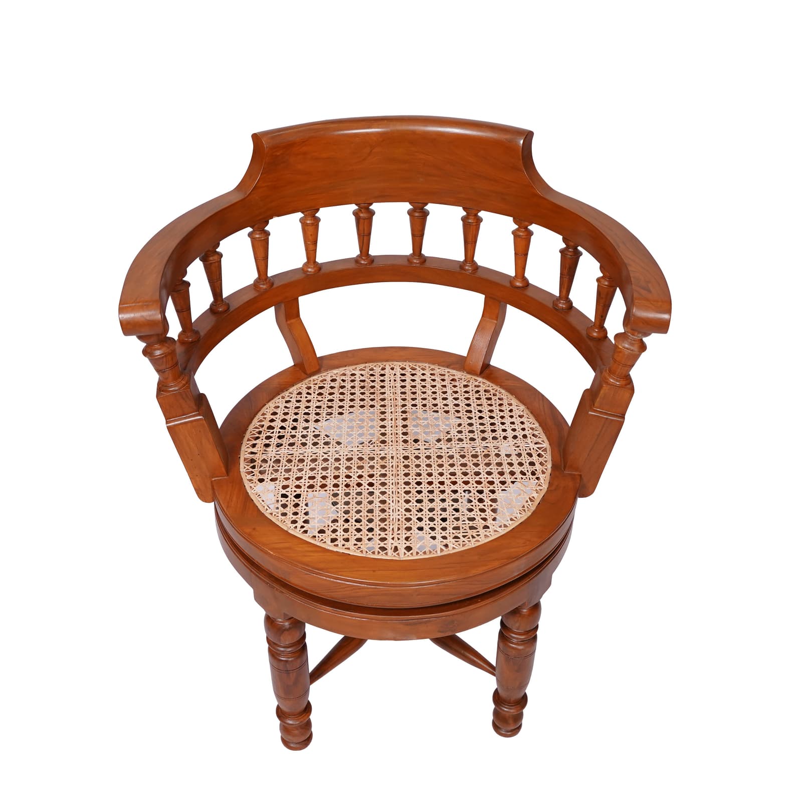 Vintage Wooden Cane Swivel Chair by The Artisania