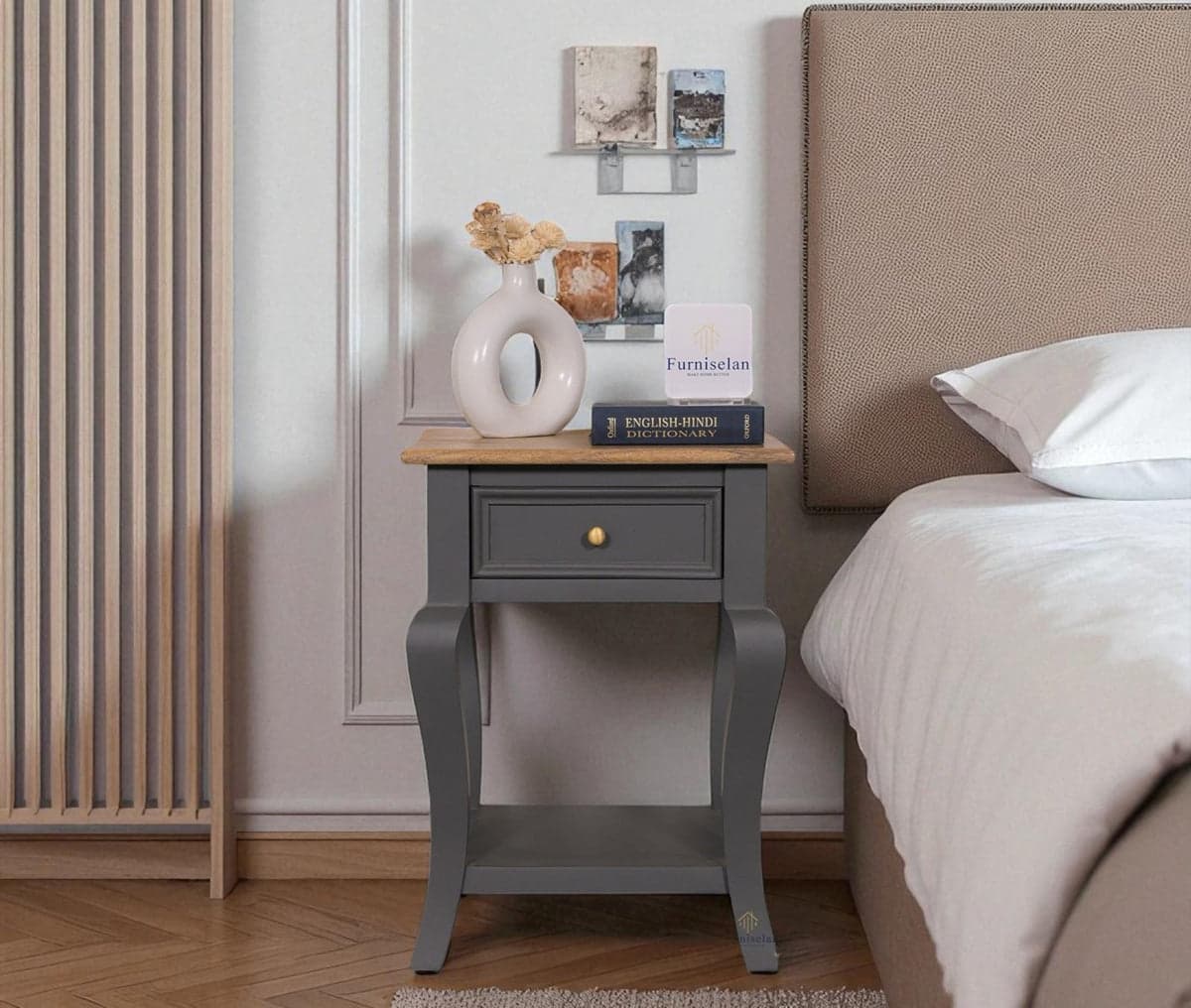 Mumbai Solid Wood One Drawer Side Table - (Slate Grey) by Furniselan