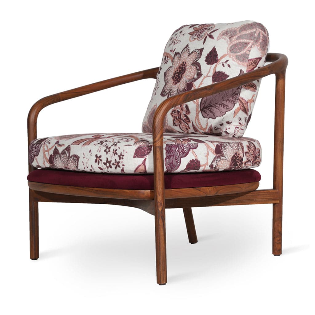 Nofo - Teak Lounge Chair, White, Red Printed by Alankaram