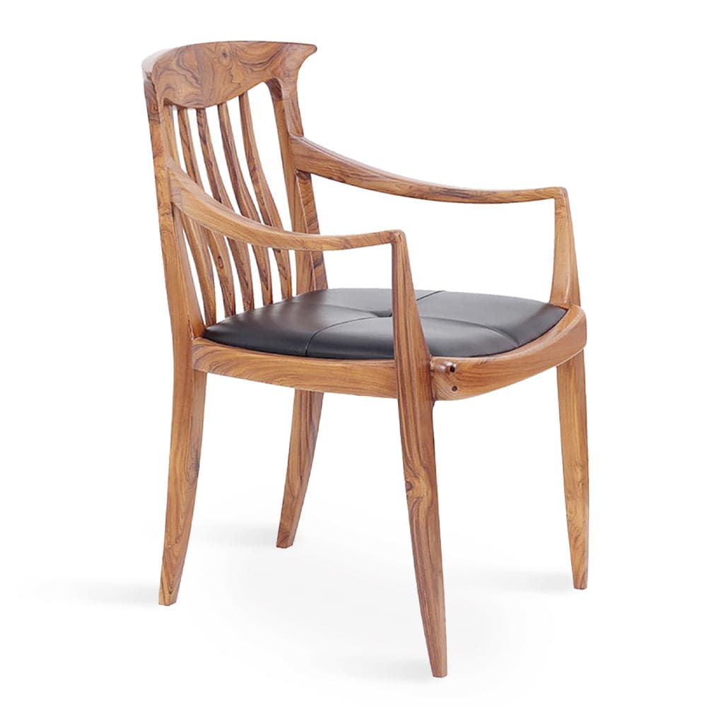 Avara - Teak Dining Chair, Black Leatherette by Alankaram