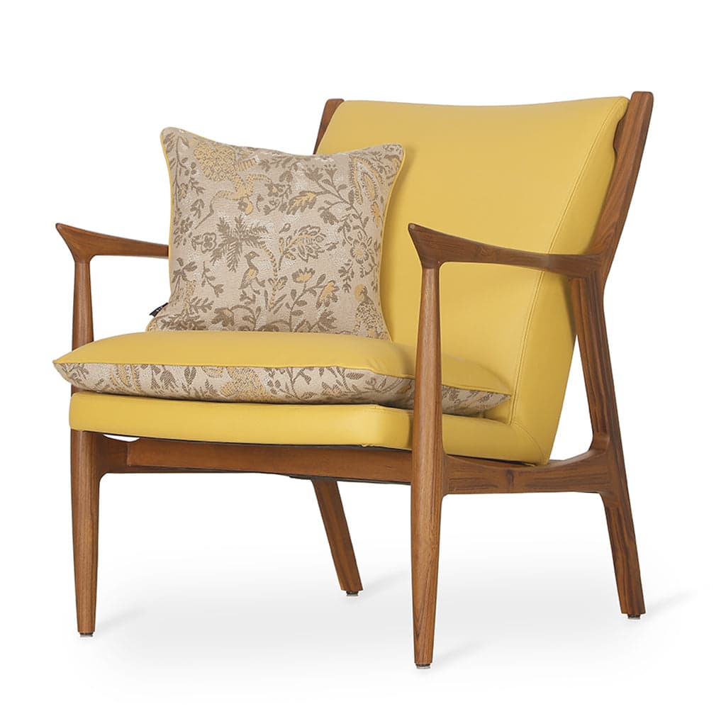 Craff - Teak Lounge Chair, Yellow Leatherette by Alankaram